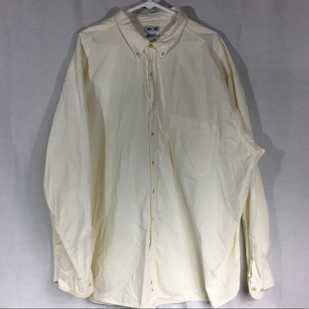 Cherokee 3XL cream tan color long sleeved button shirt 100% cotton